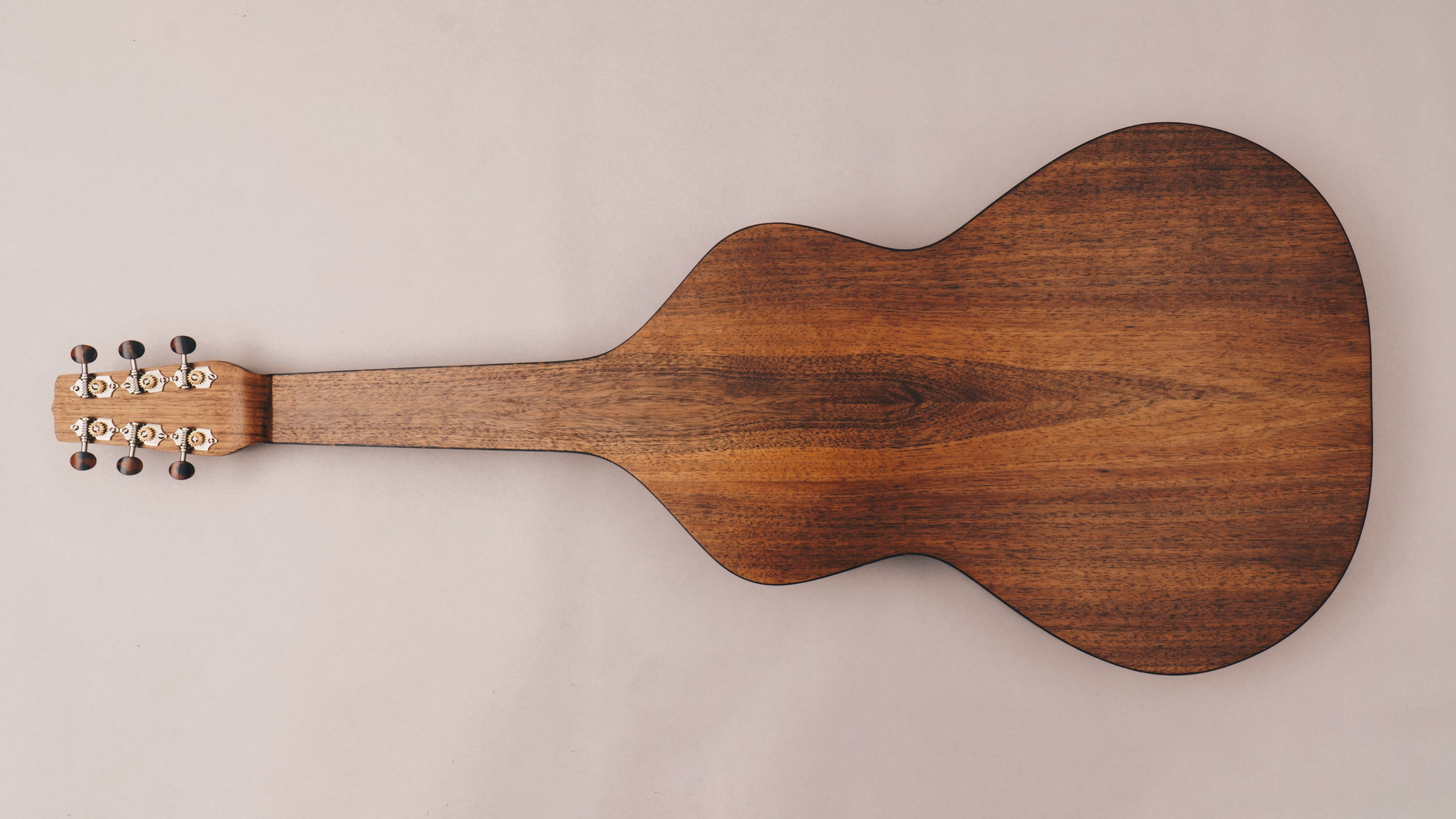 Style 2 Weissenborn guitar featuring tortoiseshell binding, tuning machines and bridge pins by Richard Wilson.