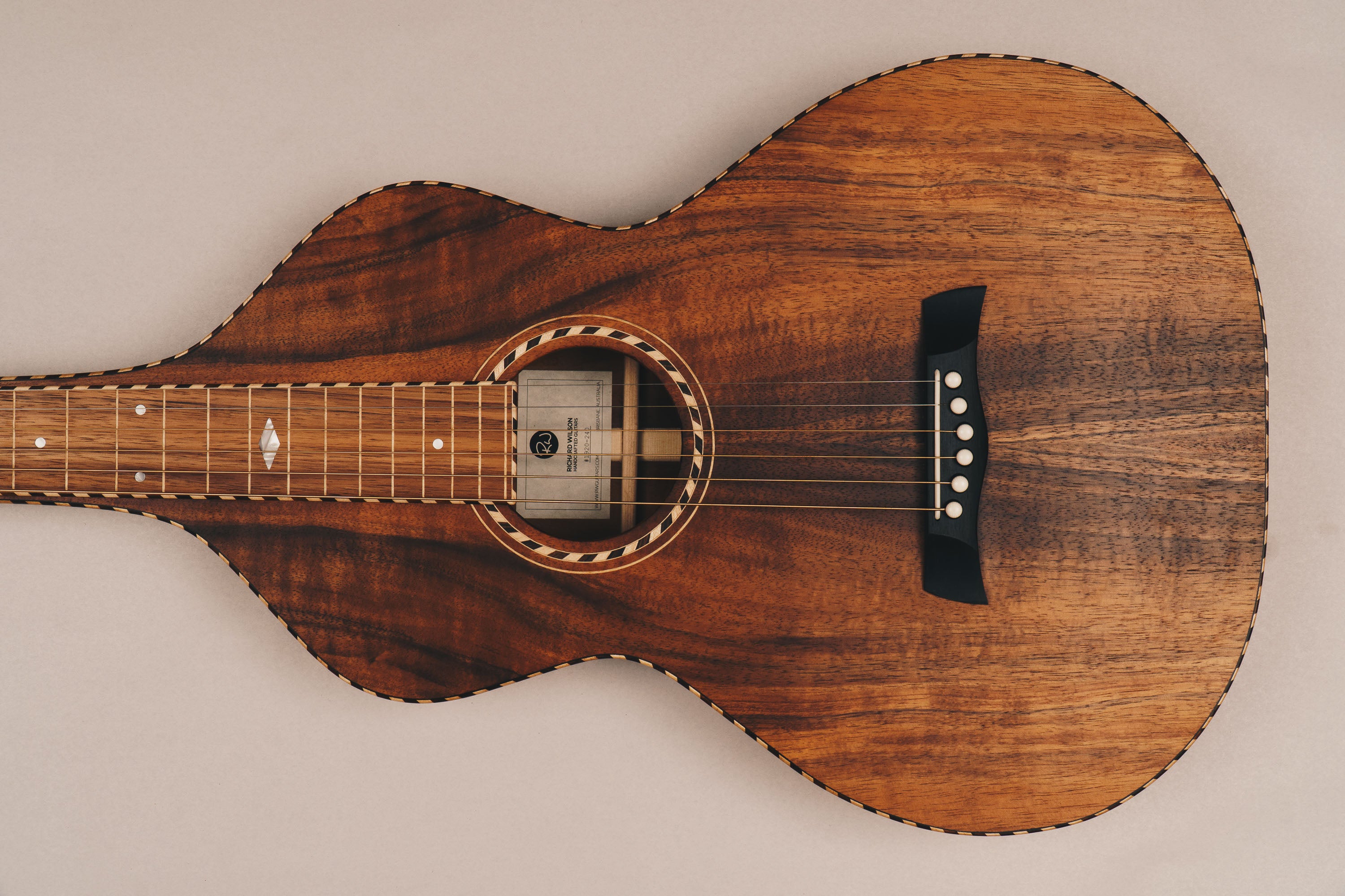 Koa Style 4 Weissenborn Acoustic Lap Steel Slide Guitar by master luthier Richard Wilson. Handcrafted in Australia. Serial no. RW1920-240.