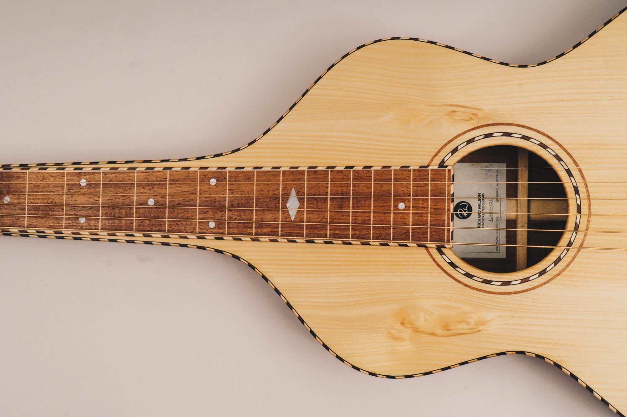 Tasmanian Blackwood & Bunya Style 3 Weissenborn Acoustic Lap Steel Slide Guitar by master luthier Richard Wilson. Handcrafted in Australia. Serial no. RW1903-224.