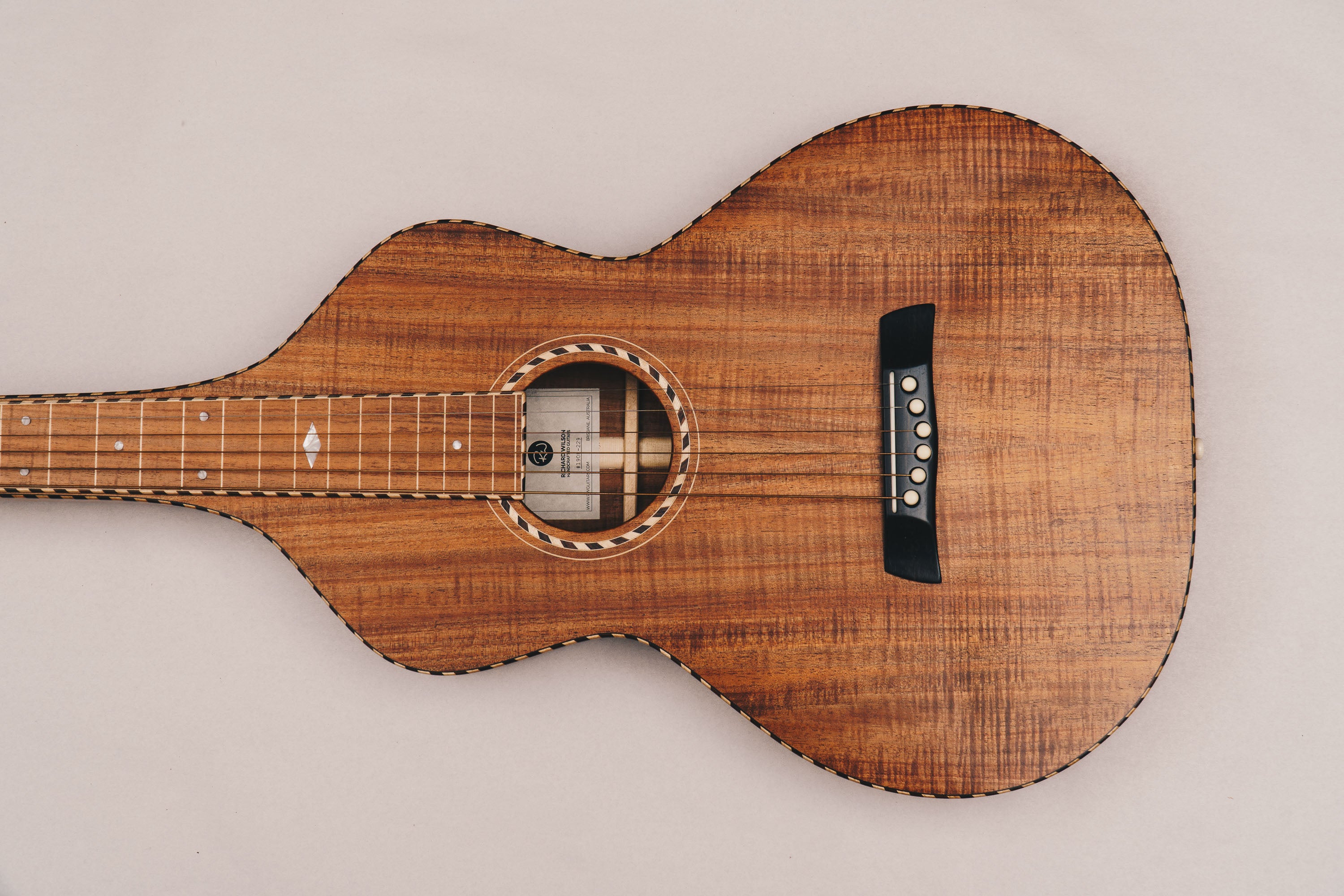 Tasmanian Blackwood Style 3 Weissenborn Acoustic Lap Steel Slide Guitar by master luthier Richard Wilson. Handcrafted in Australia. Serial no. RW1909-229.