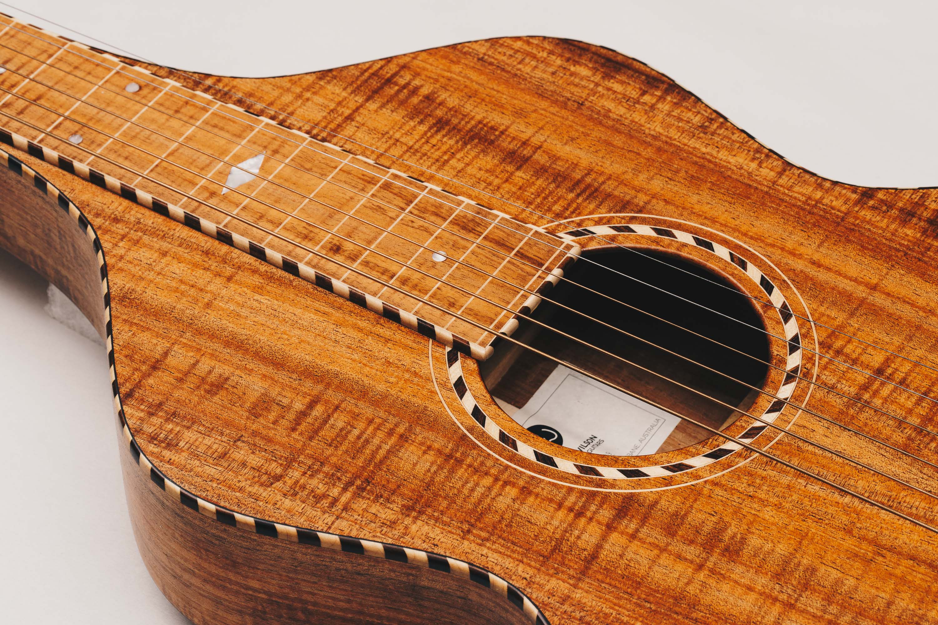 Tasmanian Blackwood Style 3 Weissenborn Acoustic Lap Steel Slide Guitar by master luthier Richard Wilson. Handcrafted in Australia. Serial no. RW1909-229.