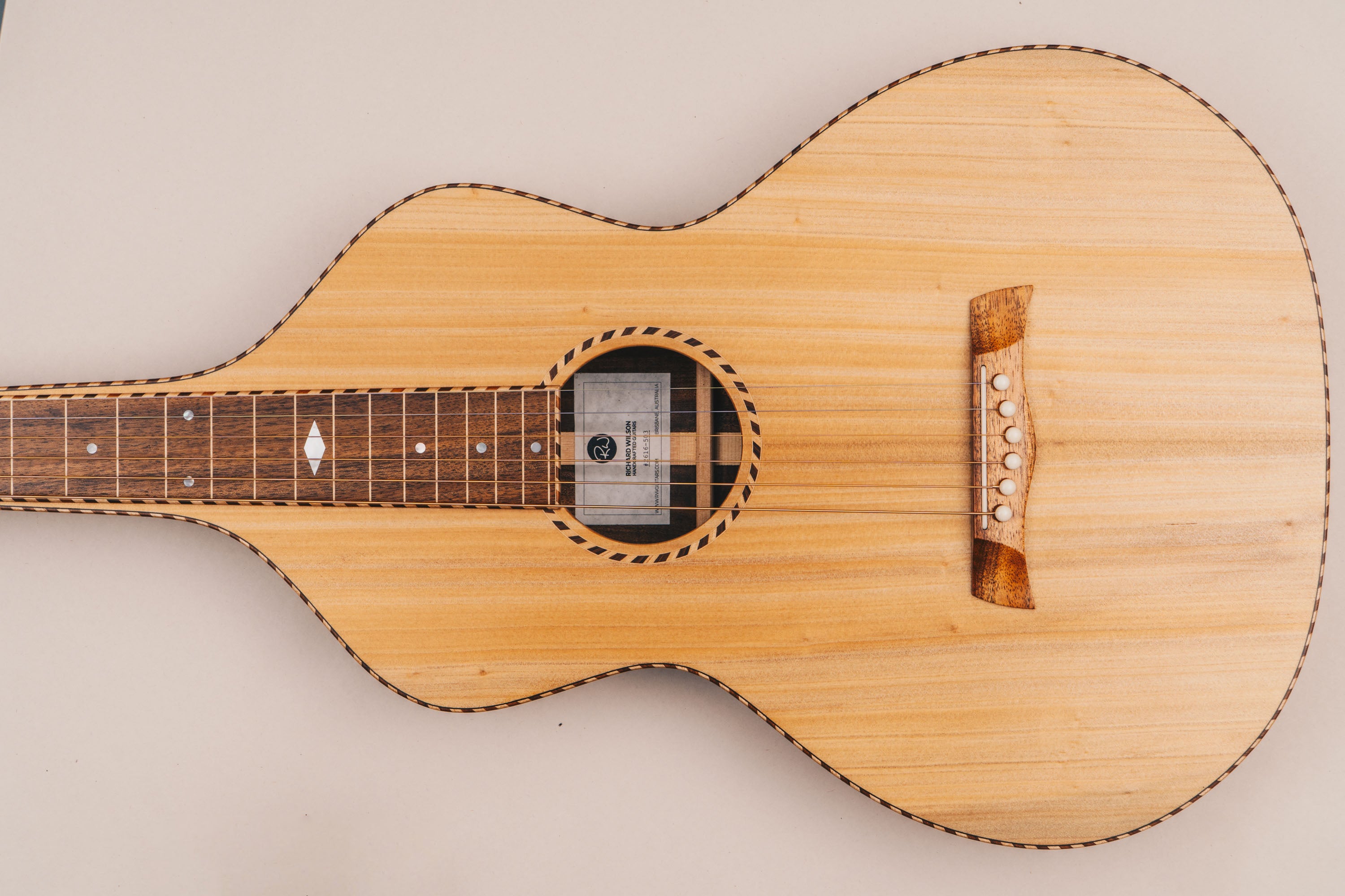 Style 2 Weissenborn Guitar - Tasmanian Blackwood & Bunya Weissenborn Acoustic Lap Steel Slide Guitar by master luthier Richard Wilson. Handcrafted in Australia. Serial no. RW2616-503.