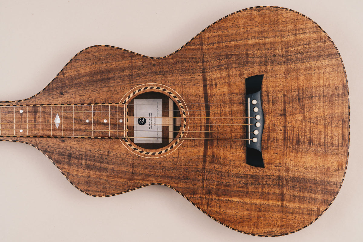 Style 4 Weissenborn Guitar – Tasmanian Blackwood Weissenborn Acoustic Lap Steel Slide Guitar by master luthier Richard Wilson. Handcrafted in Australia. Serial no. RW2626-513.