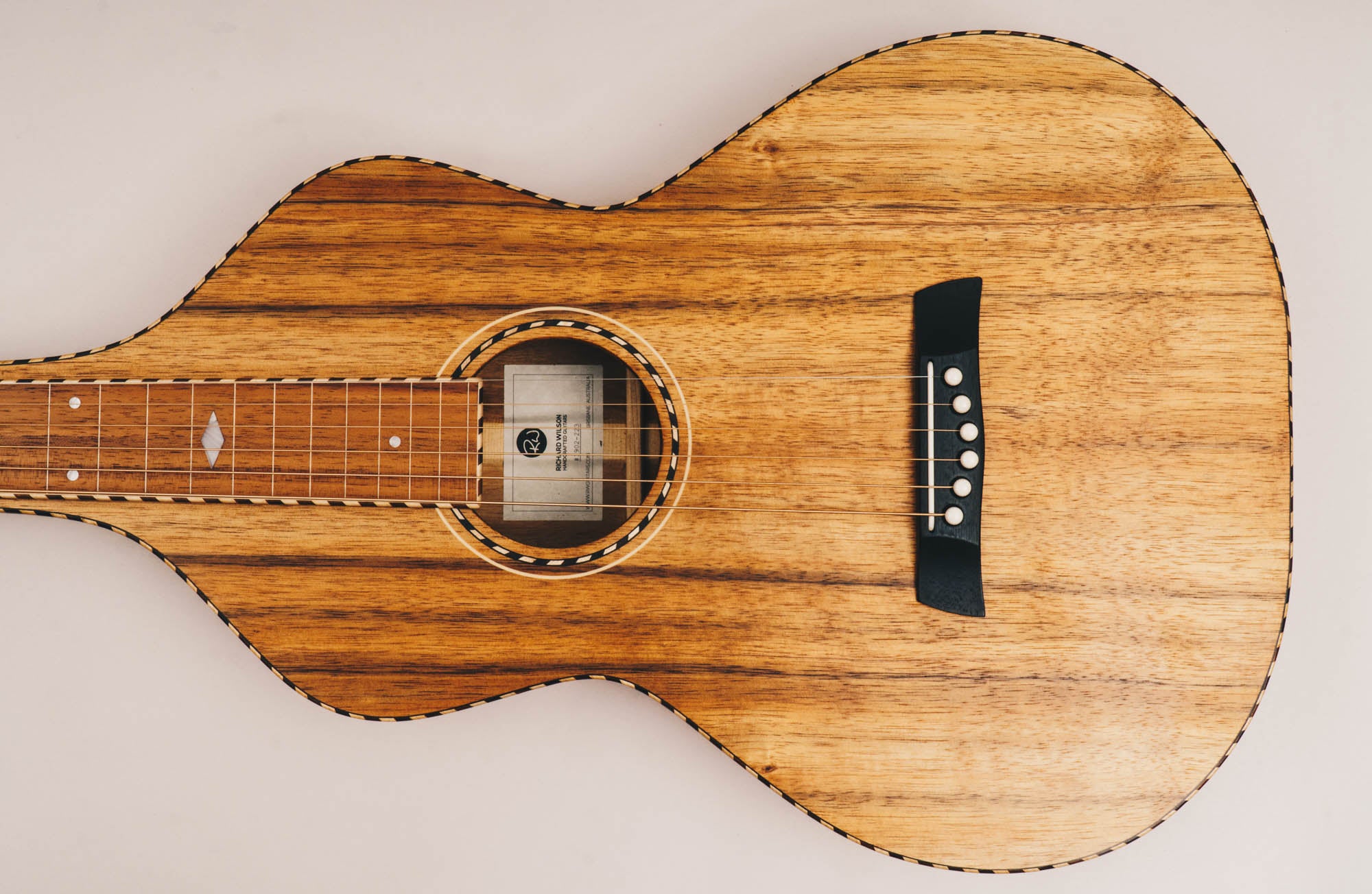 Hawaiian Koa Style 3 Weissenborn Acoustic Lap Steel Slide Guitar by master luthier Richard Wilson. Handcrafted in Australia. Serial no. RW1902-223.