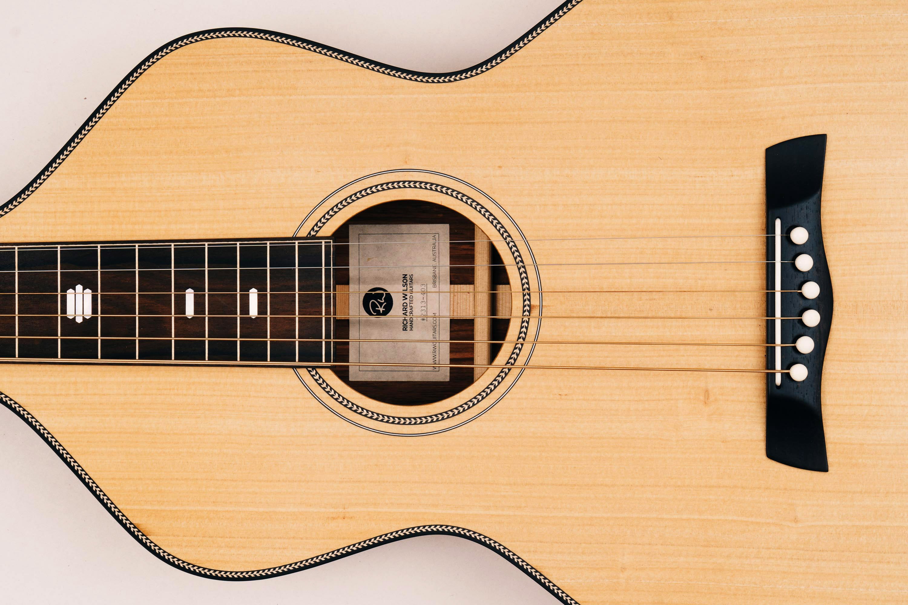 Style 2 Weissenborn Guitar - Herringbone Series Weissenborn Acoustic Lap Steel Slide Guitar by master luthier Richard Wilson. Handcrafted in Australia. Serial no. RW2313-403.