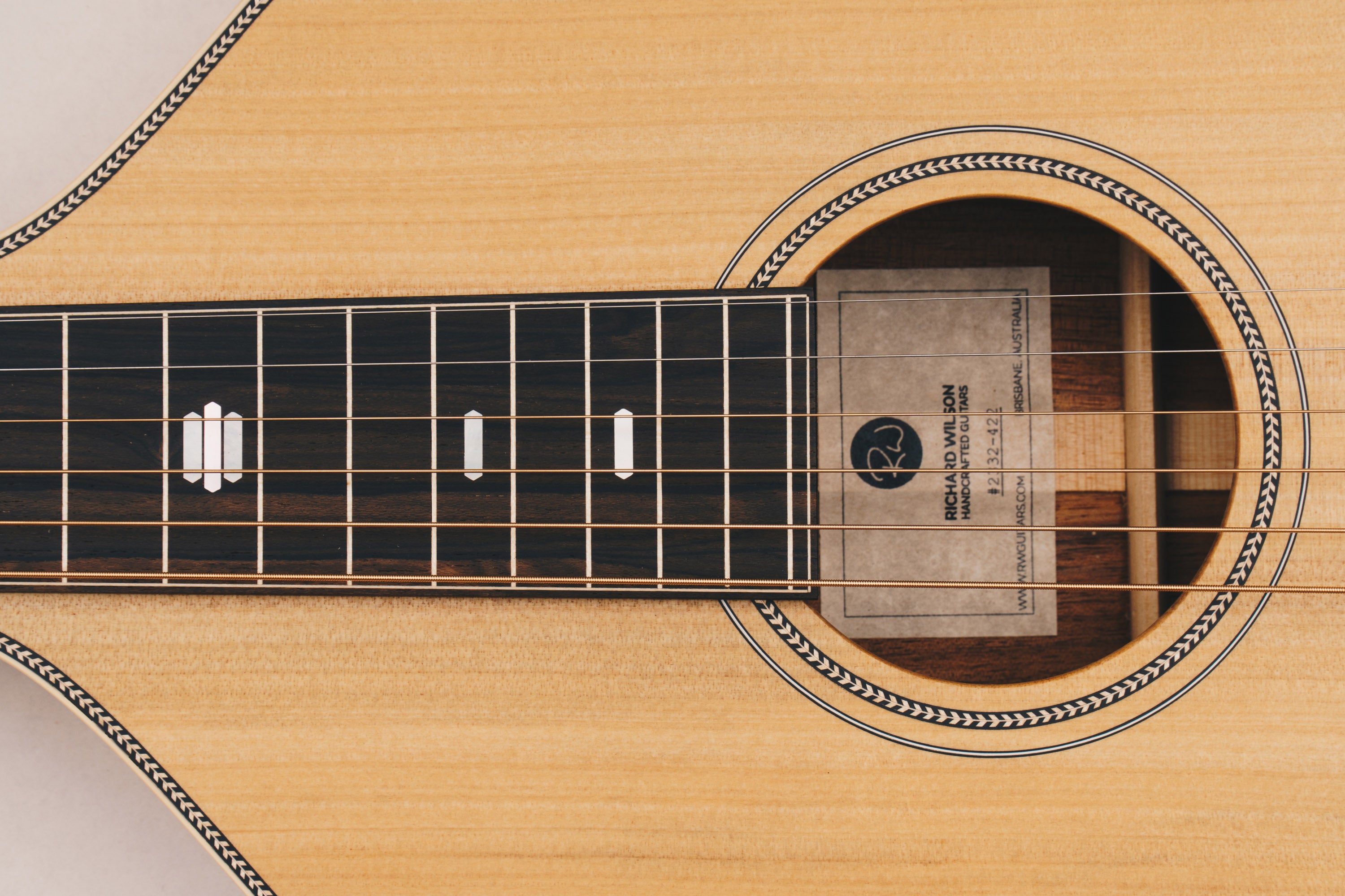 Style 2 Weissenborn Guitar - Herringbone Series Weissenborn Acoustic Lap Steel Slide Guitar by master luthier Richard Wilson. Handcrafted in Australia. Serial no. RW2332-422.